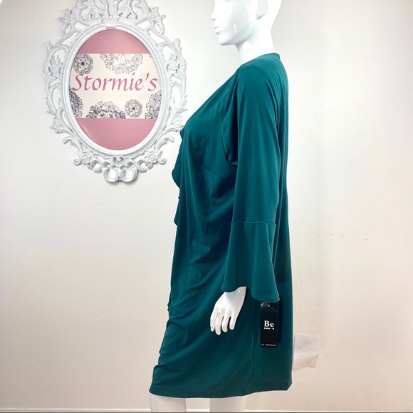 Be by CHETTA B / Green Bell Sleeve Ruffled Dress - Picture 4 of 8
